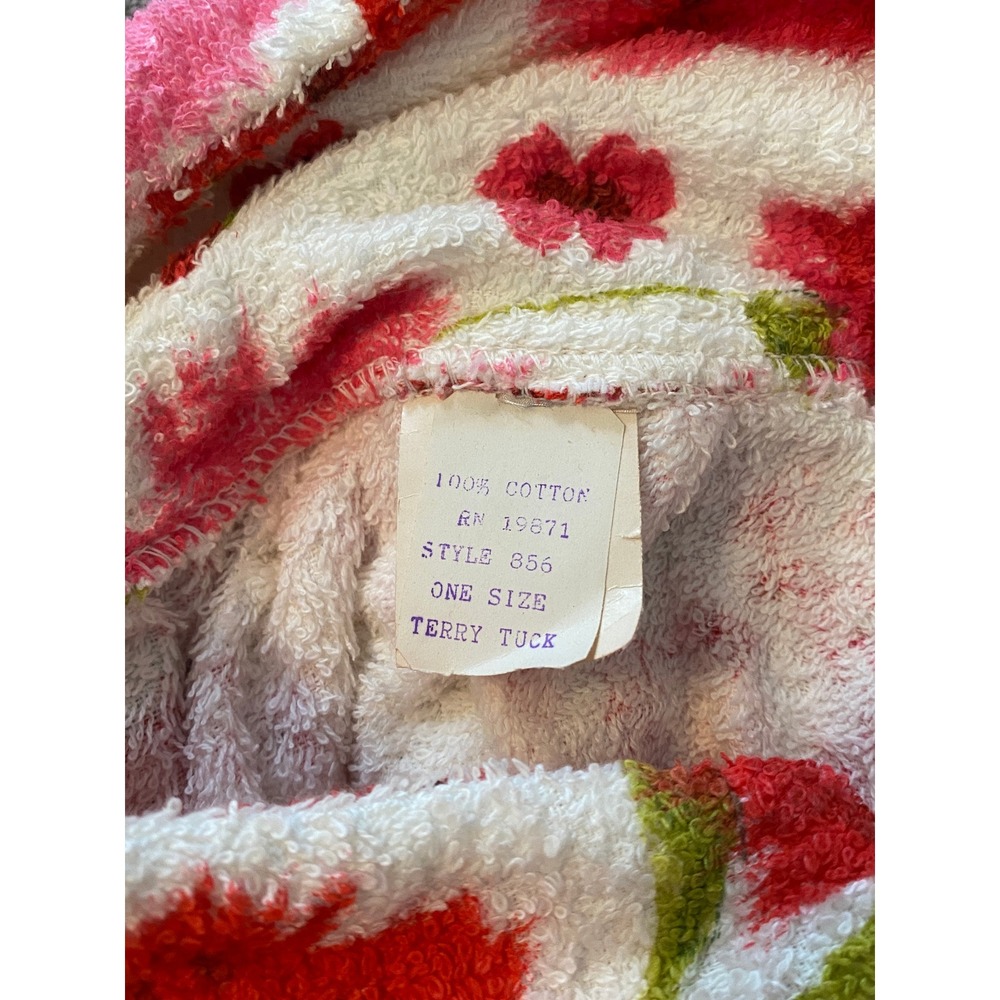 VTG Terry Tuck Robe OS Pink Red Floral Pouf Duster Terrycloth NEW 60s Grannycore - Picture 9 of 12